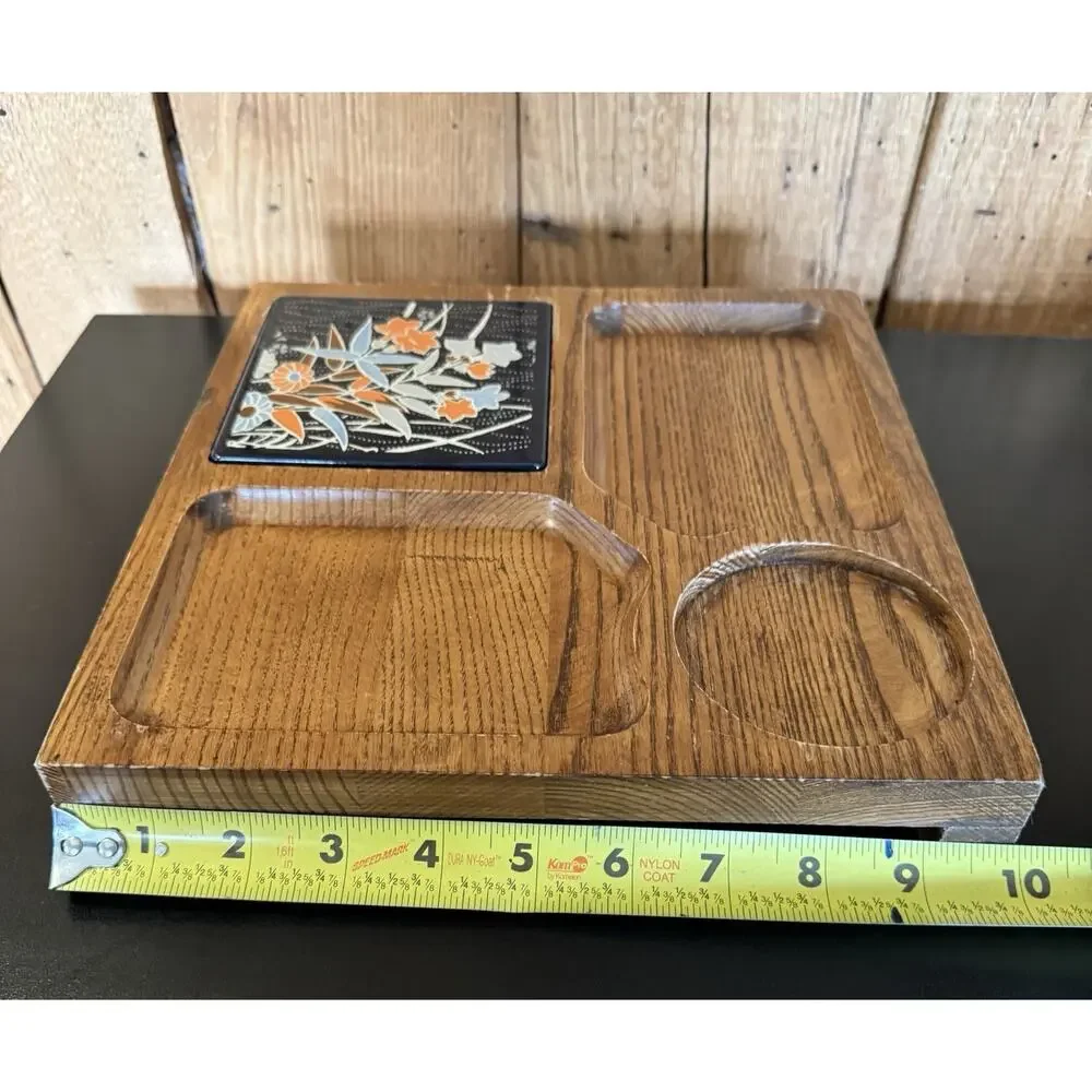 Vintage MCM Wooden Snack Serving Tray w/ Ceramic Tile Trivet 10x10